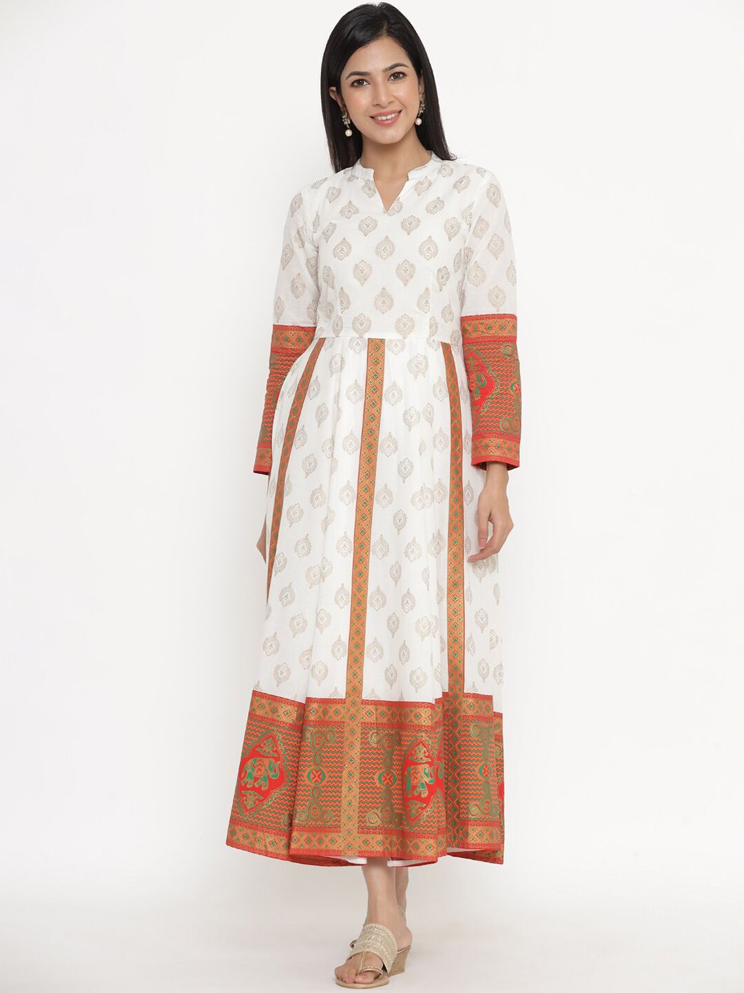 Indian Virasat Women Off-White Ethnic Motifs Printed A-Line Pure Cotton Kurta Price in India