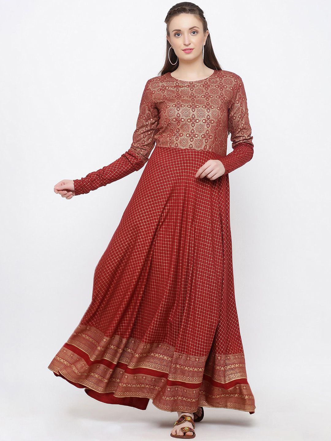 Indian Virasat Women Maroon Ethnic Motifs Printed A-Line Kurta Price in India