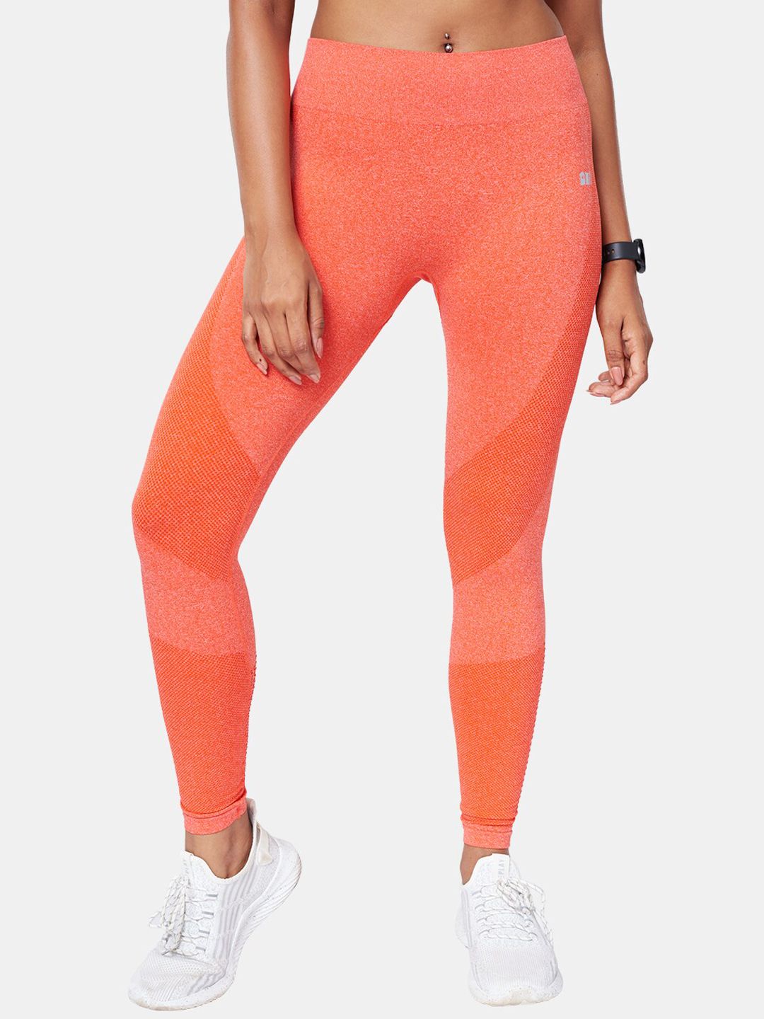 The Souled Store Women Orange Tss Active Striped Running Tights with Cut-out Hem Design Price in India