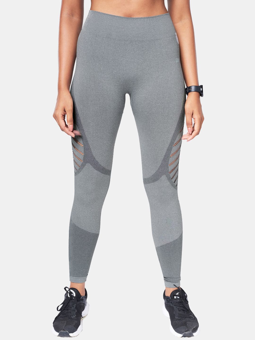 The Souled Store Women Grey Tss Active Semi Sheer Running Tights Price in India