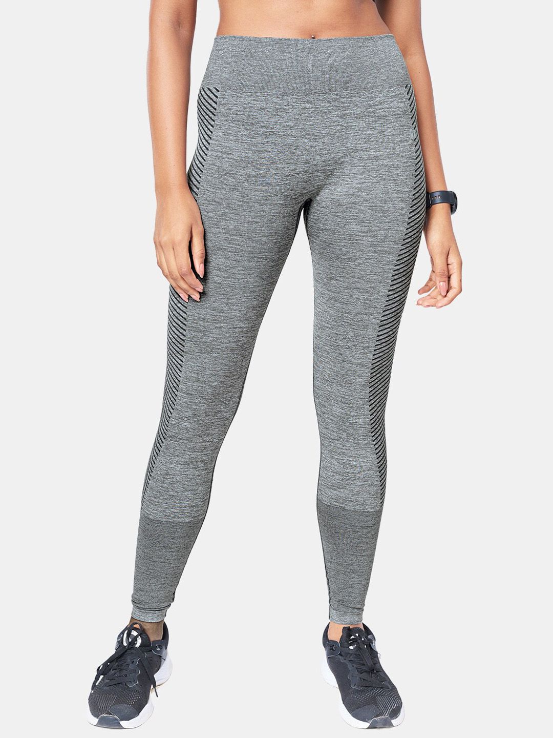 The Souled Store Women Grey Tss Active Solid High-Waist Ankle-Length Tights Price in India