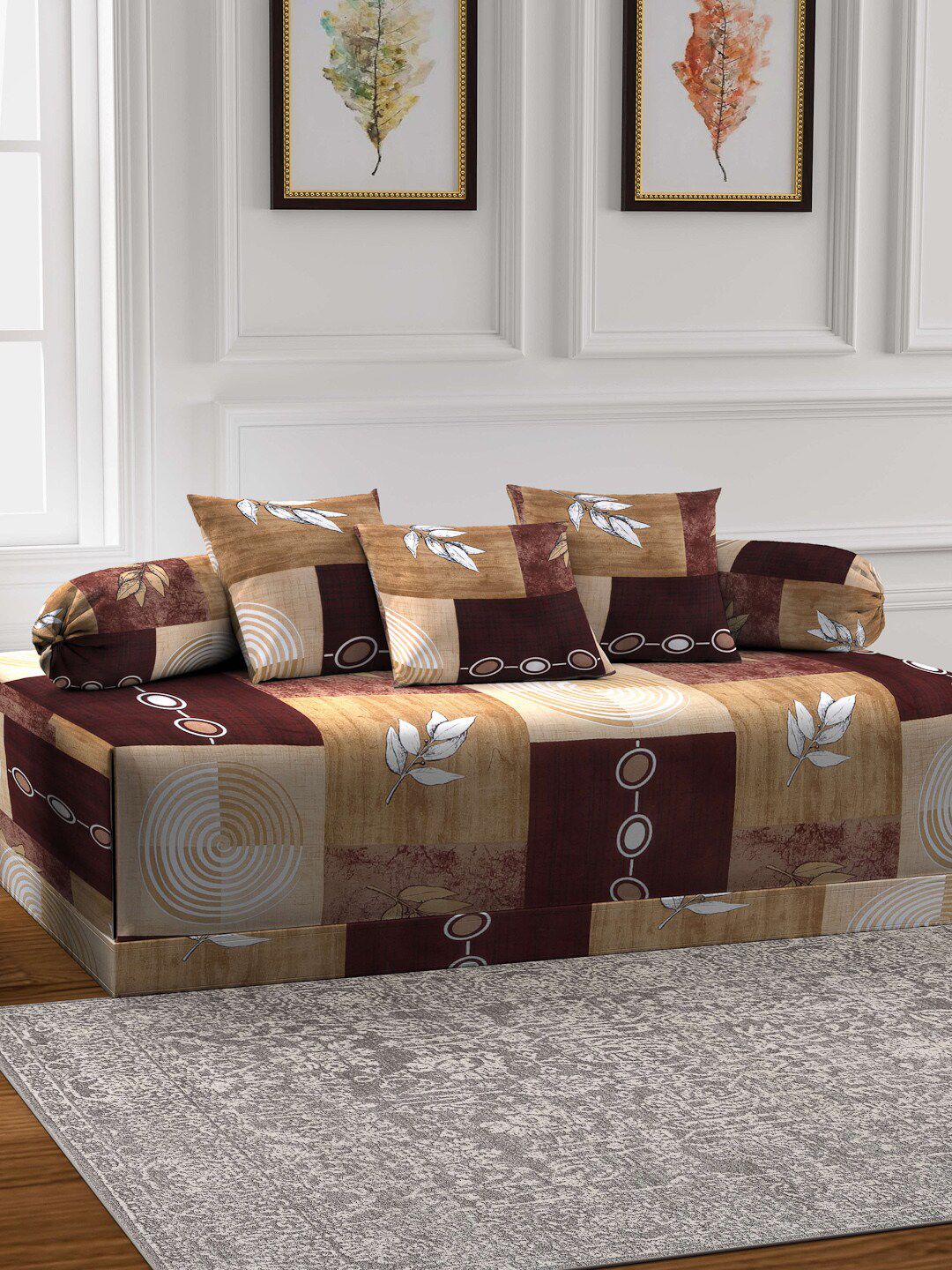 Arrabi Set of 6 Brown   Geometric TC Cotton Blend Diwan Set Price in India