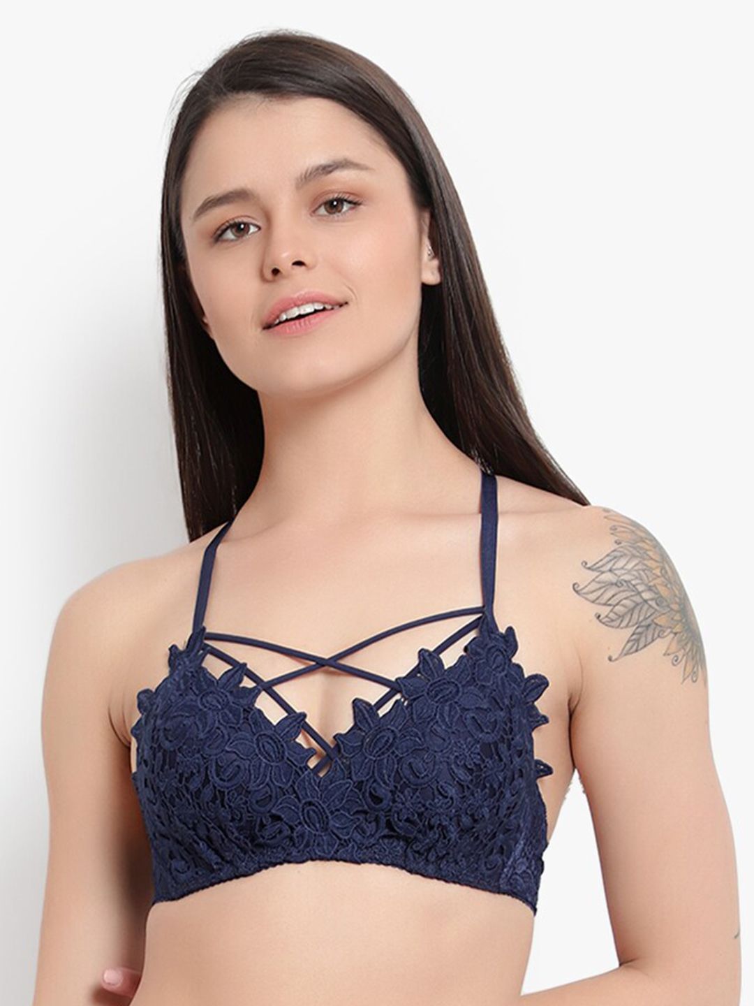 BRACHY Blue Floral Heavily Padded Non-Wired Bralette Bra