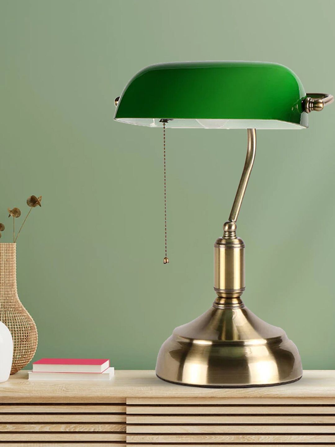 SHREE KALA HOME DECOR Green & Gold-Toned Solid Table Lamp Price in India