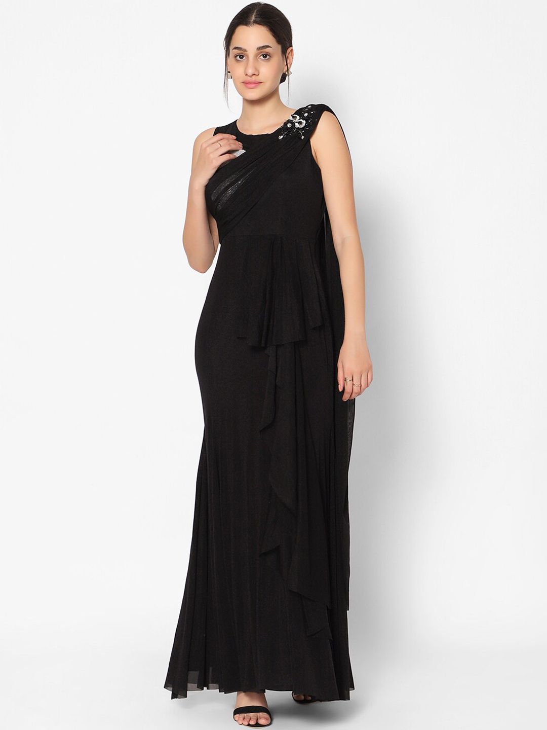 Kiya Black Saree Look Cocktail Maxi Dress Price in India