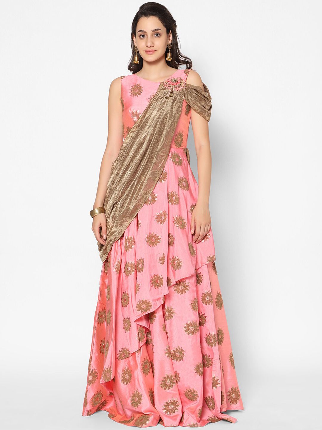 Kiya Pink Floral Exquisite Silk Ethnic Gown Price in India