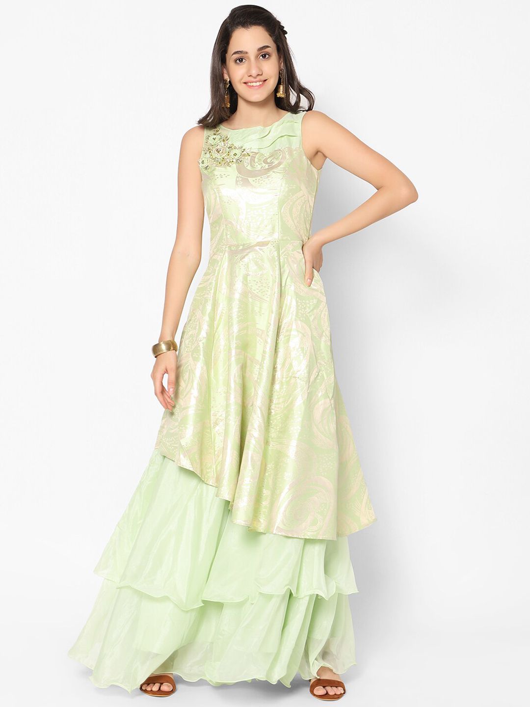 Kiya Woman Green Graceful Printed Gown Price in India