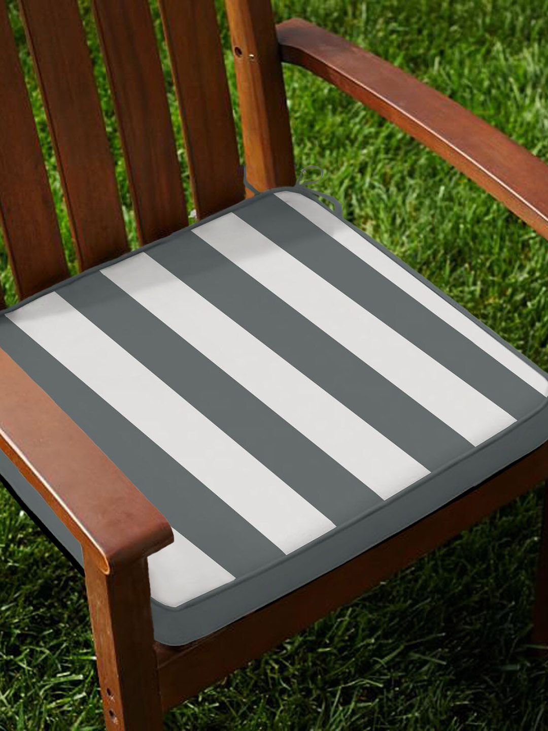 Lushomes Set of 2 White & Grey Stripped Foam Dinning Cotton Chair Pad Cushion Price in India