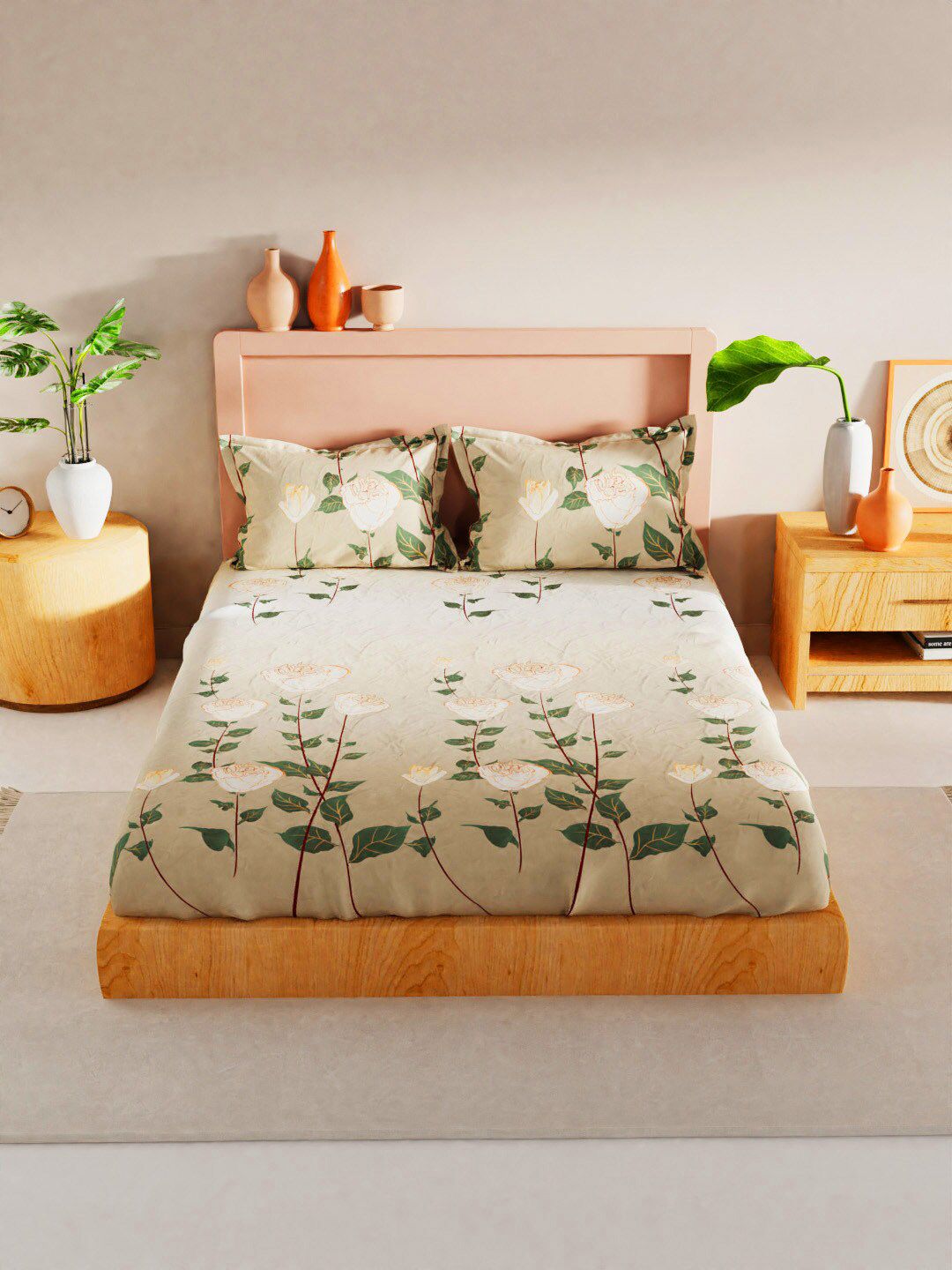 BIANCA Floral 180 TC King Bedsheet with 2 Pillow Covers Price in India
