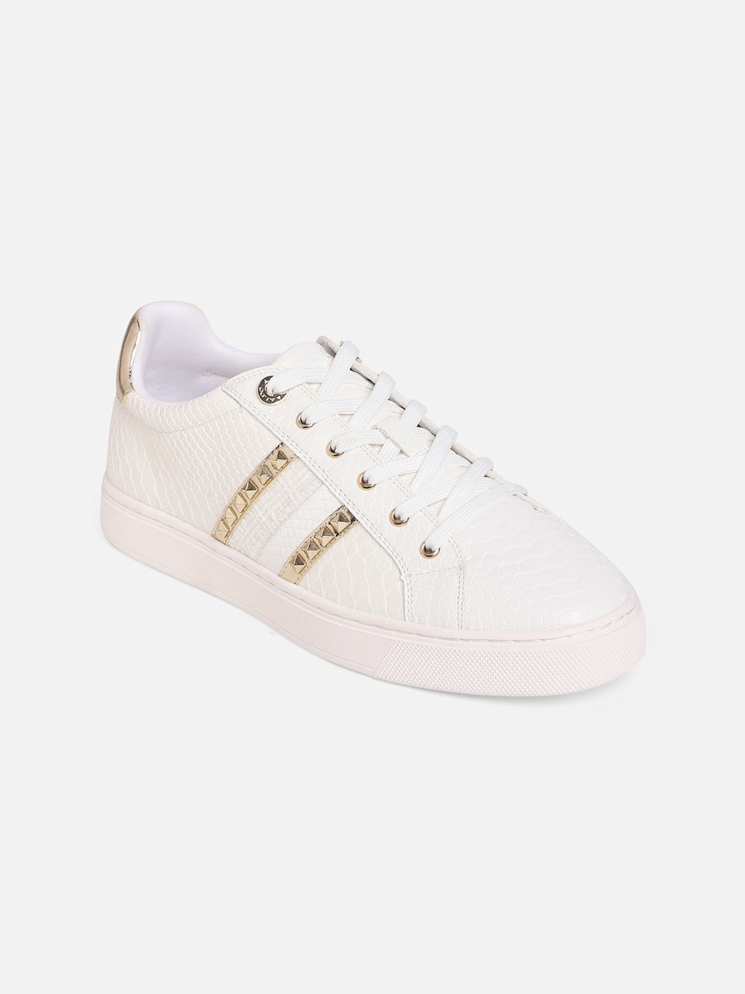 ALDO Women White Woven Design Lace-Up Sneakers Price in India