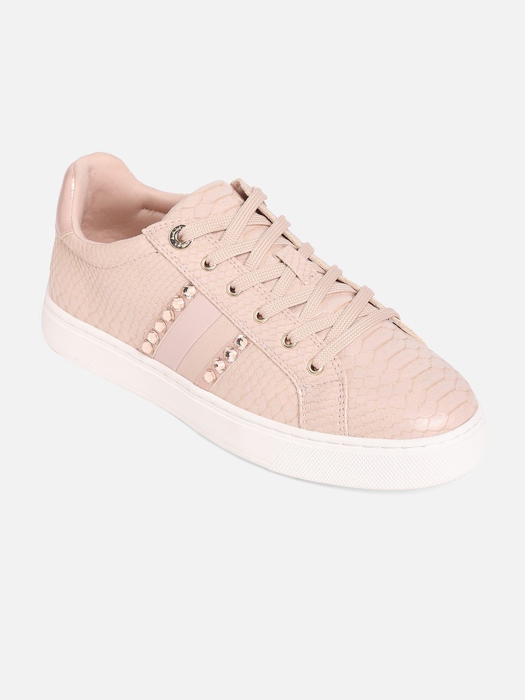 ALDO Women Pink Textured Lace-up Sneakers Price in India