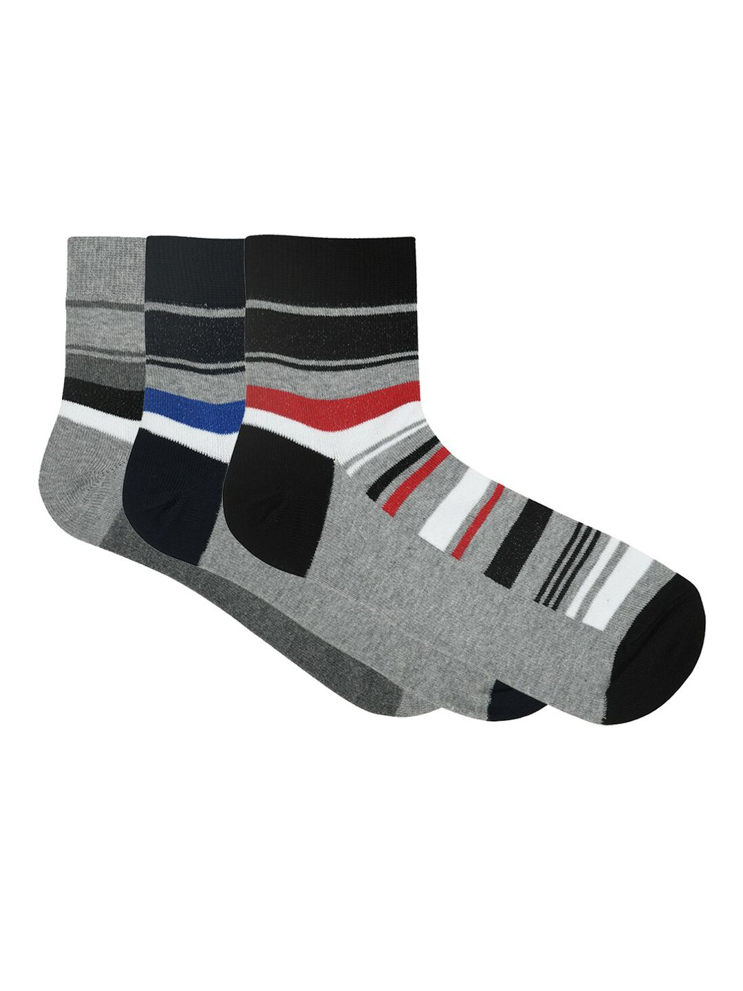 Mast & Harbour Men Pack of 3 Grey Striped Ankle-Length Cotton Socks