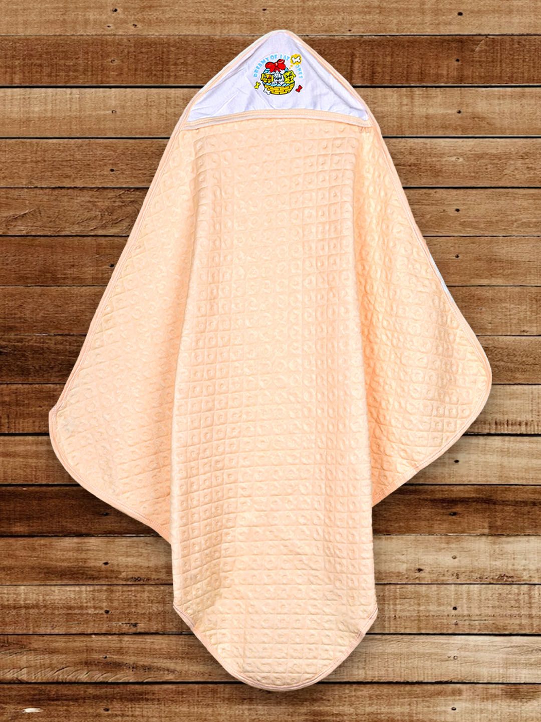 Moms Home Infants Peach Solid Organic 300 GSM Cotton Hooded Bath Towels