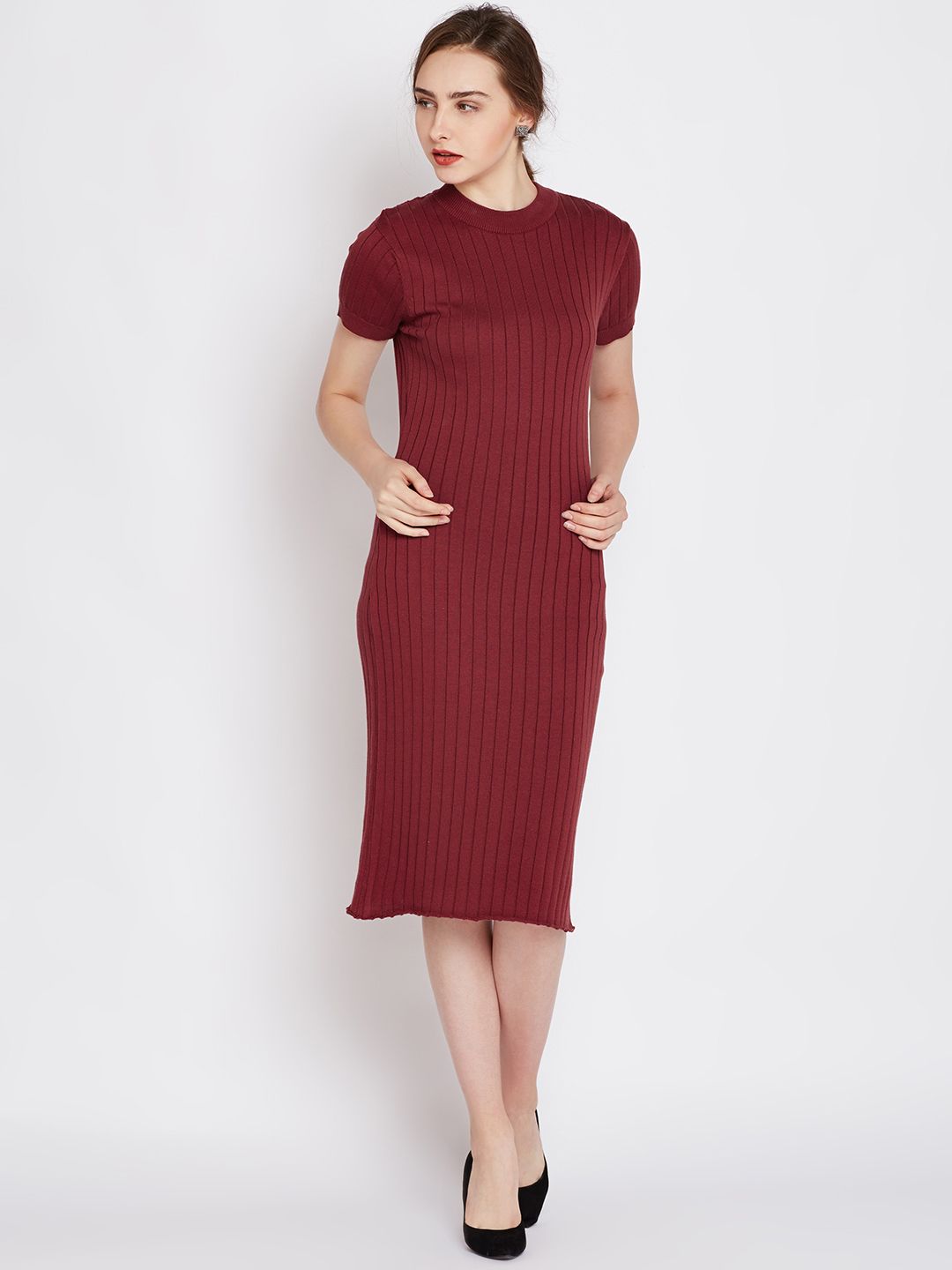 pink dress knit Lover's High Twist Bust Knit Midi Dress Hot Pink main image 1