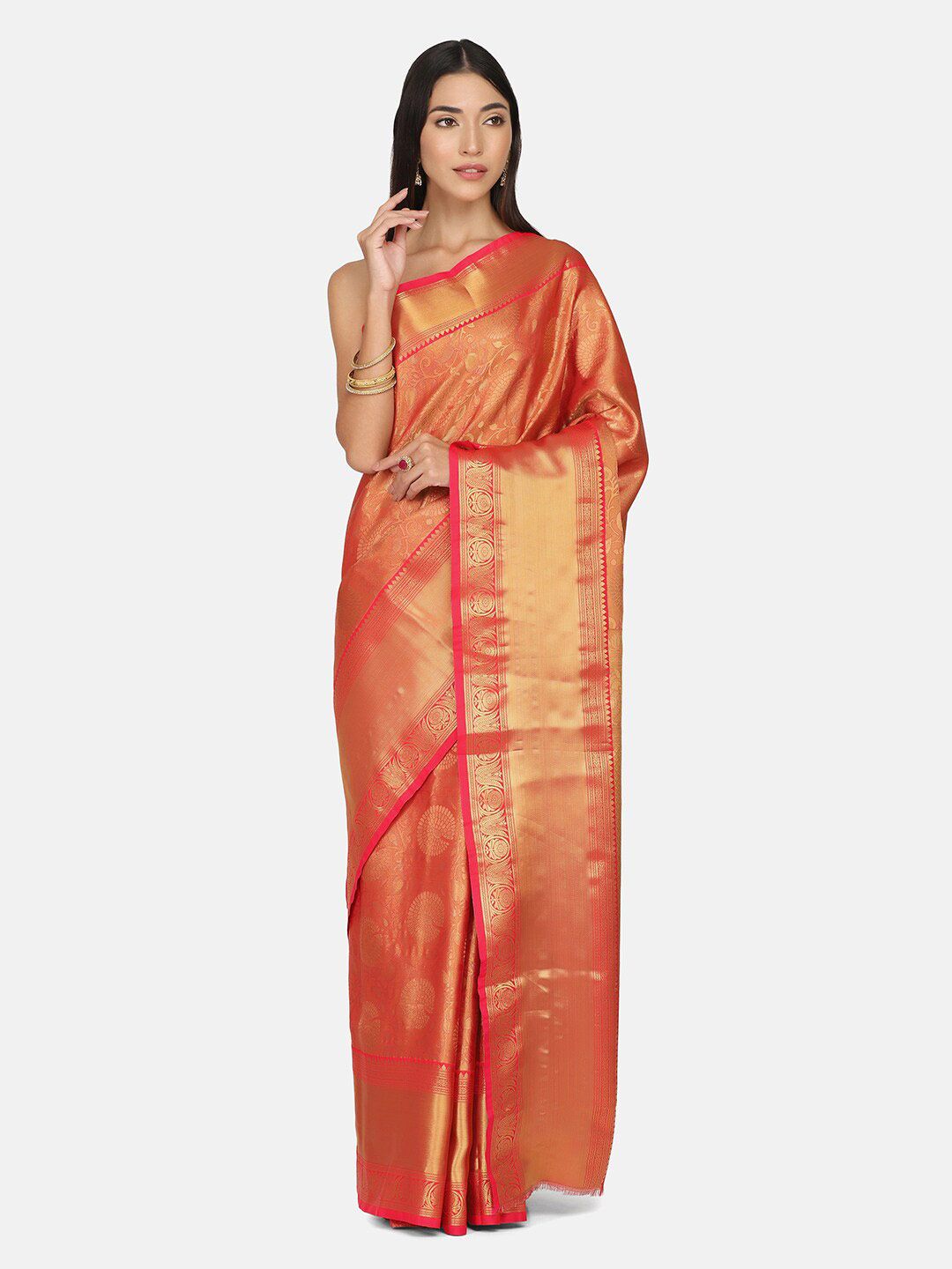 BOMBAY SELECTIONS Magenta & Red Woven Design Zari Pure Silk Kanjeevaram Saree Price in India