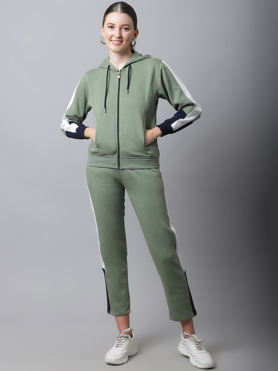 ANTI CULTURE Women Sea Green Colourblocked Hooded Tracksuits Price in India