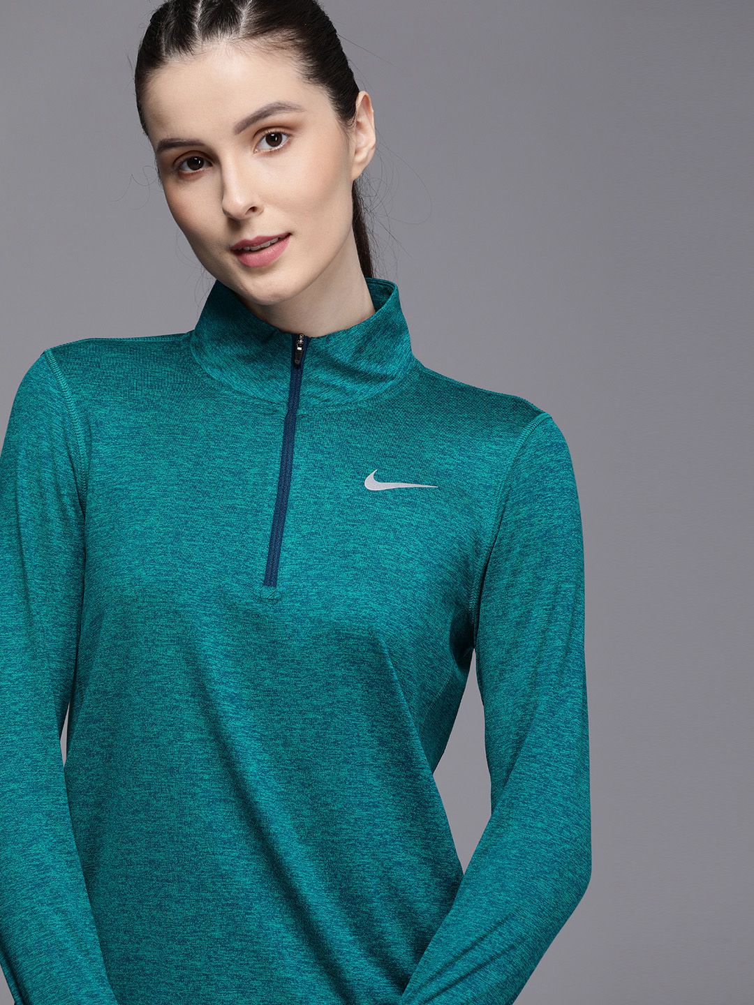 Nike Women Teal Blue Brand Logo Print AS W NK  DRI FIT Running Top Price in India