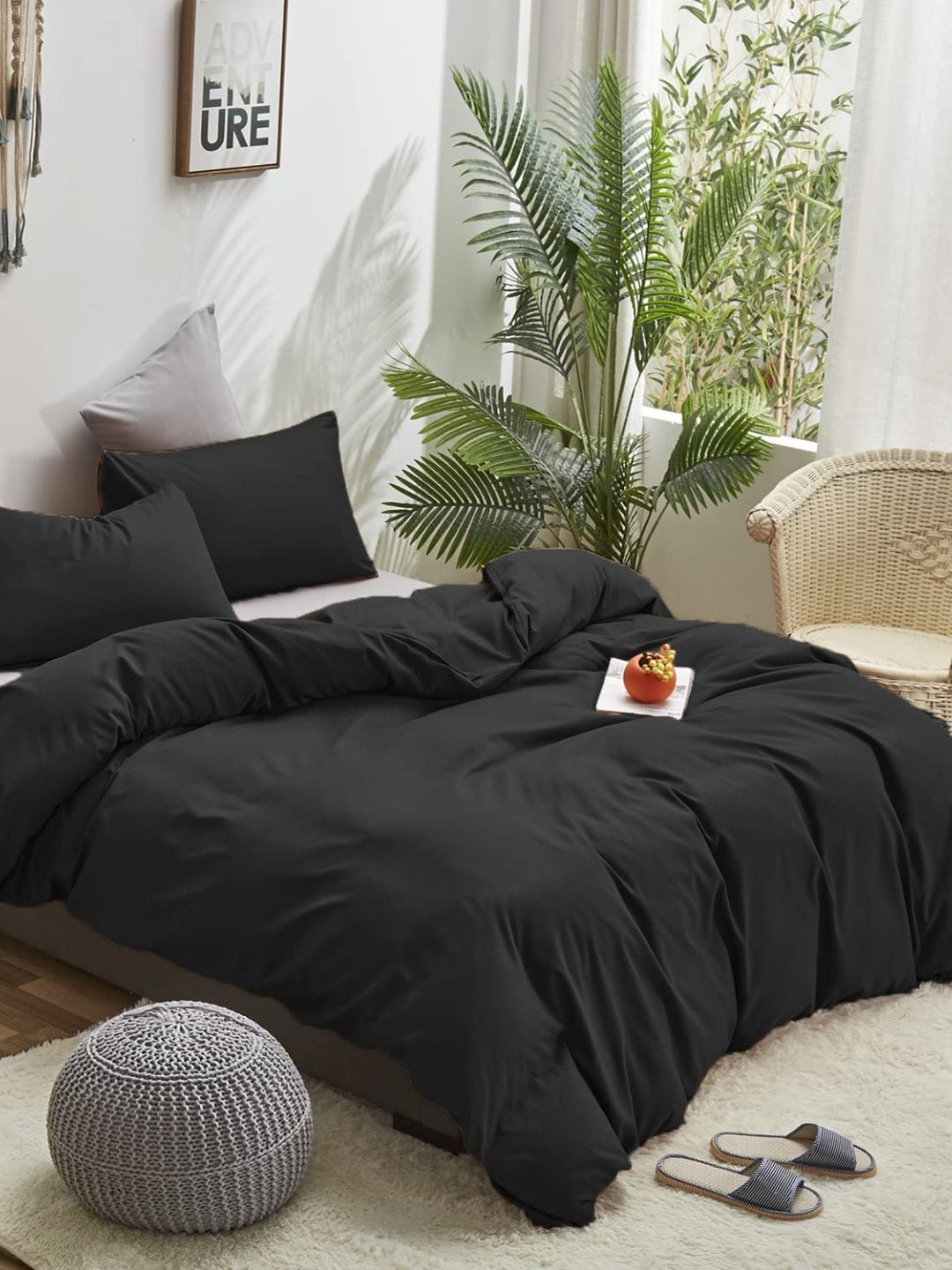 Sleeping Owls- because your sleep matters Black Solid Cotton Single Bedding Set Price in India