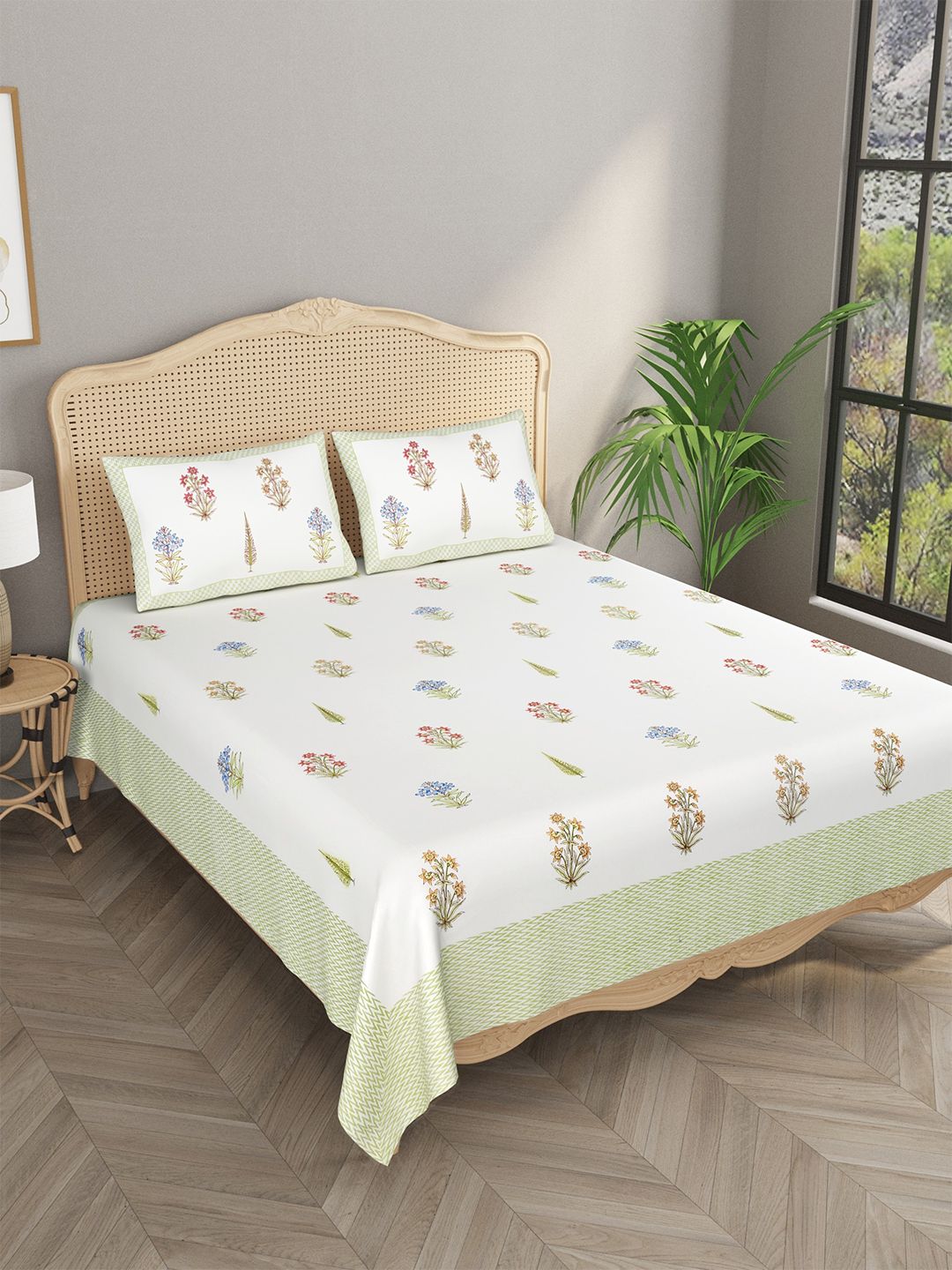Gulaab Jaipur 600 TC 130 GSM Egyptian Cotton King Size Bedsheet With 2 Pillow Covers Price in India