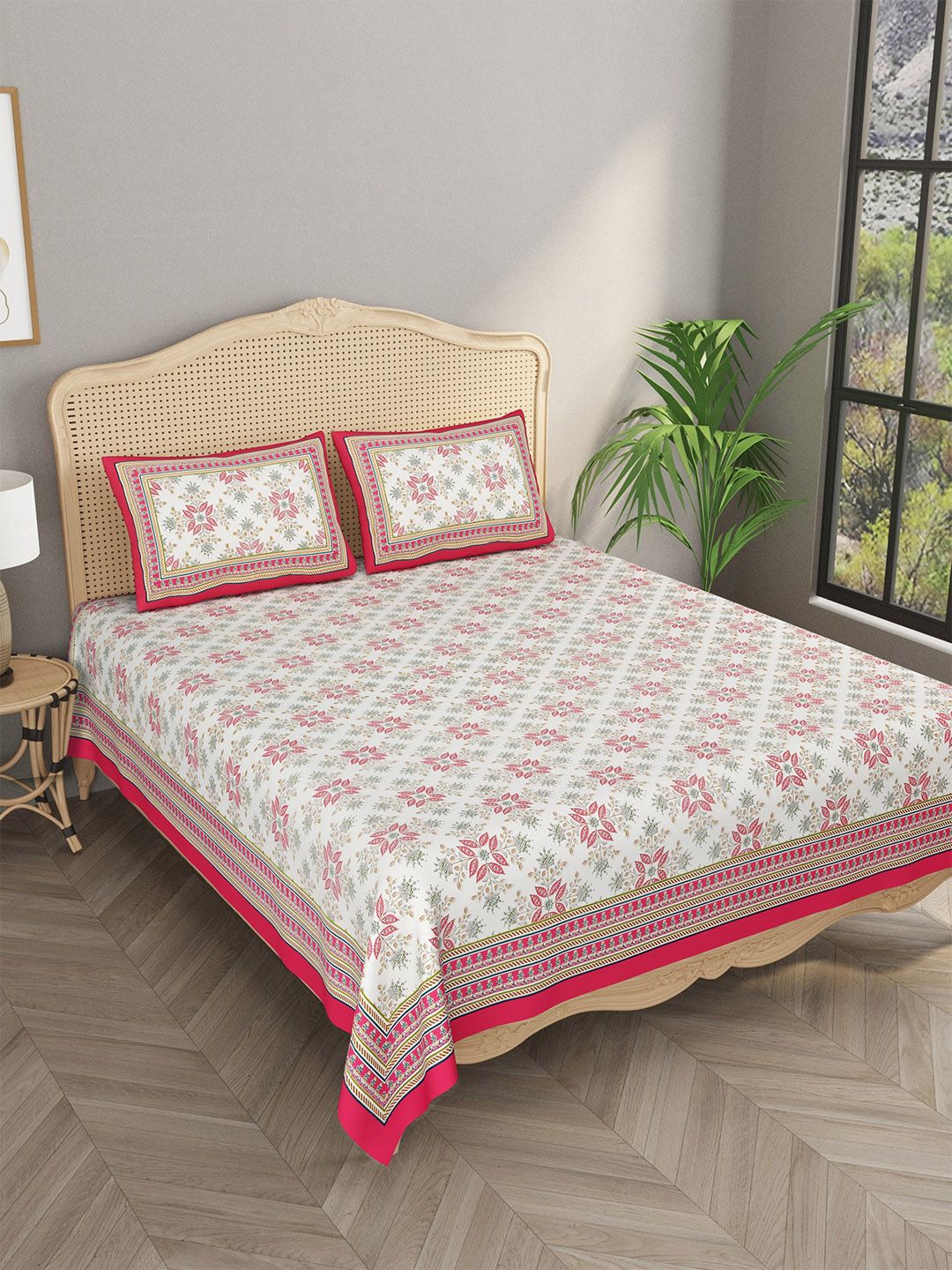 Gulaab Jaipur 400 TC Floral Print Cotton Superfine King Size Bedsheet With 2 Pillow Covers Price in India