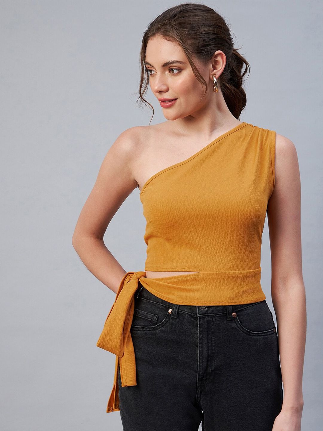Marie Claire Mustard Yellow One Shoulder Top Price in India