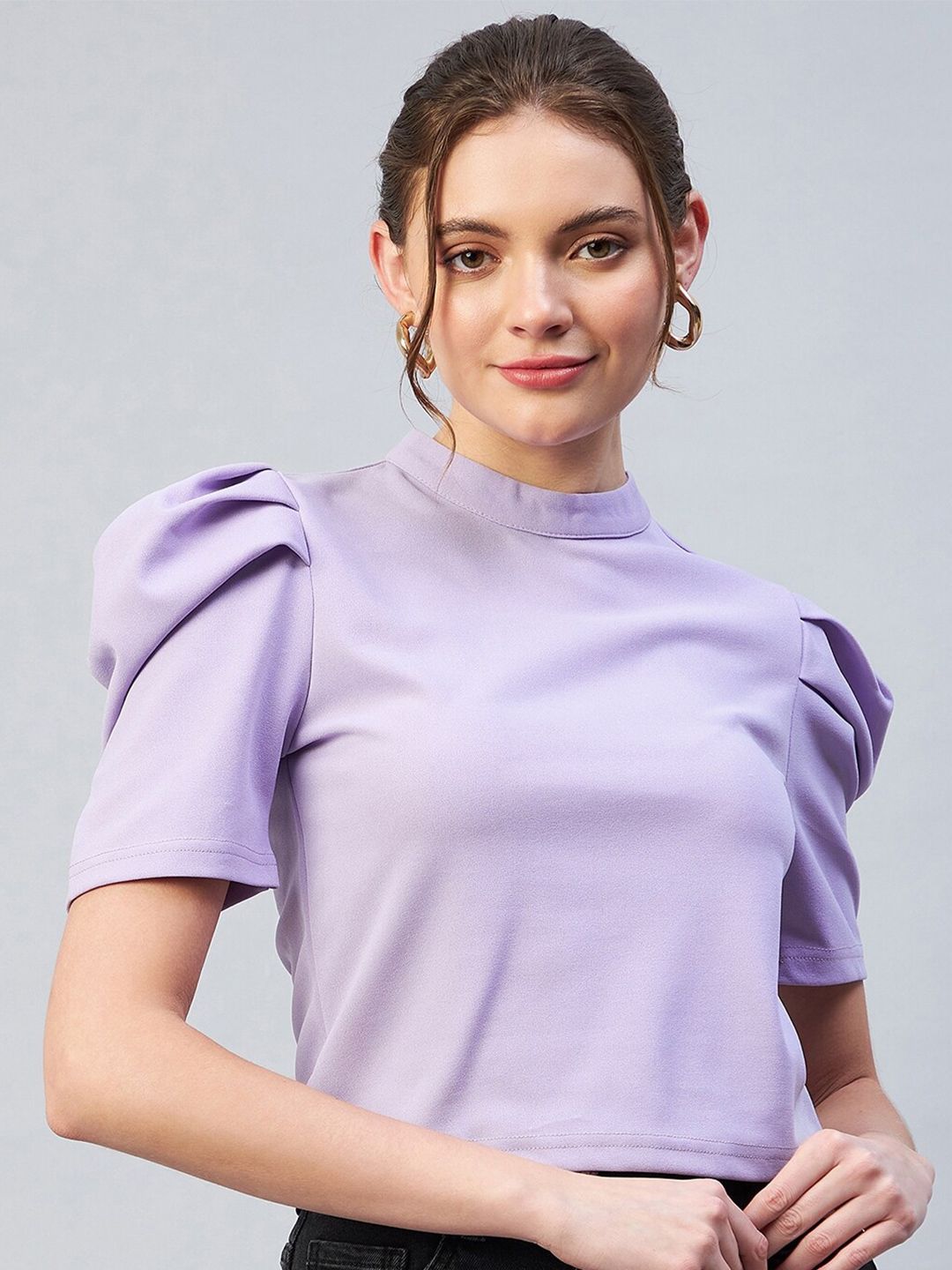 Marie Claire Lavender Blouson Solid Crop Top Price in India