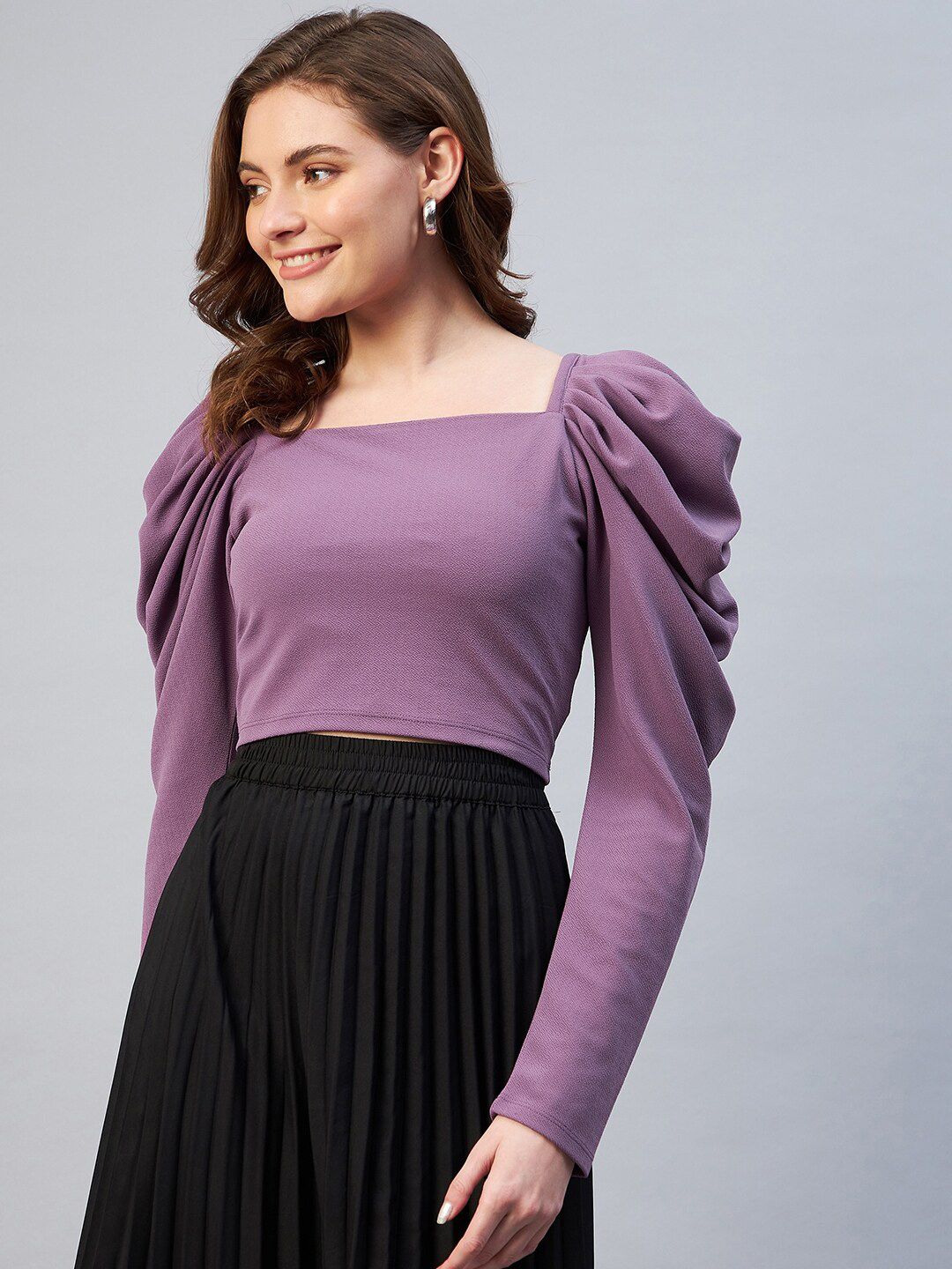 Marie Claire Lavender Puff Sleeves Crop Top Price in India