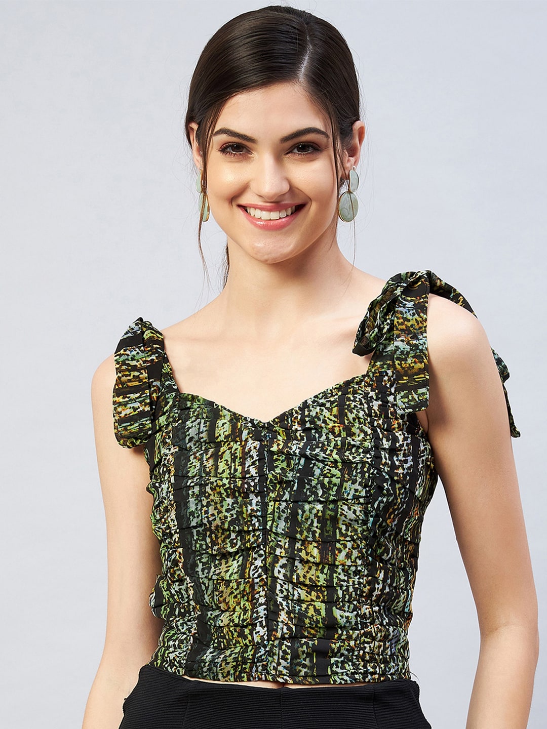 RARE Green Printed Georgette Crop Top Price in India