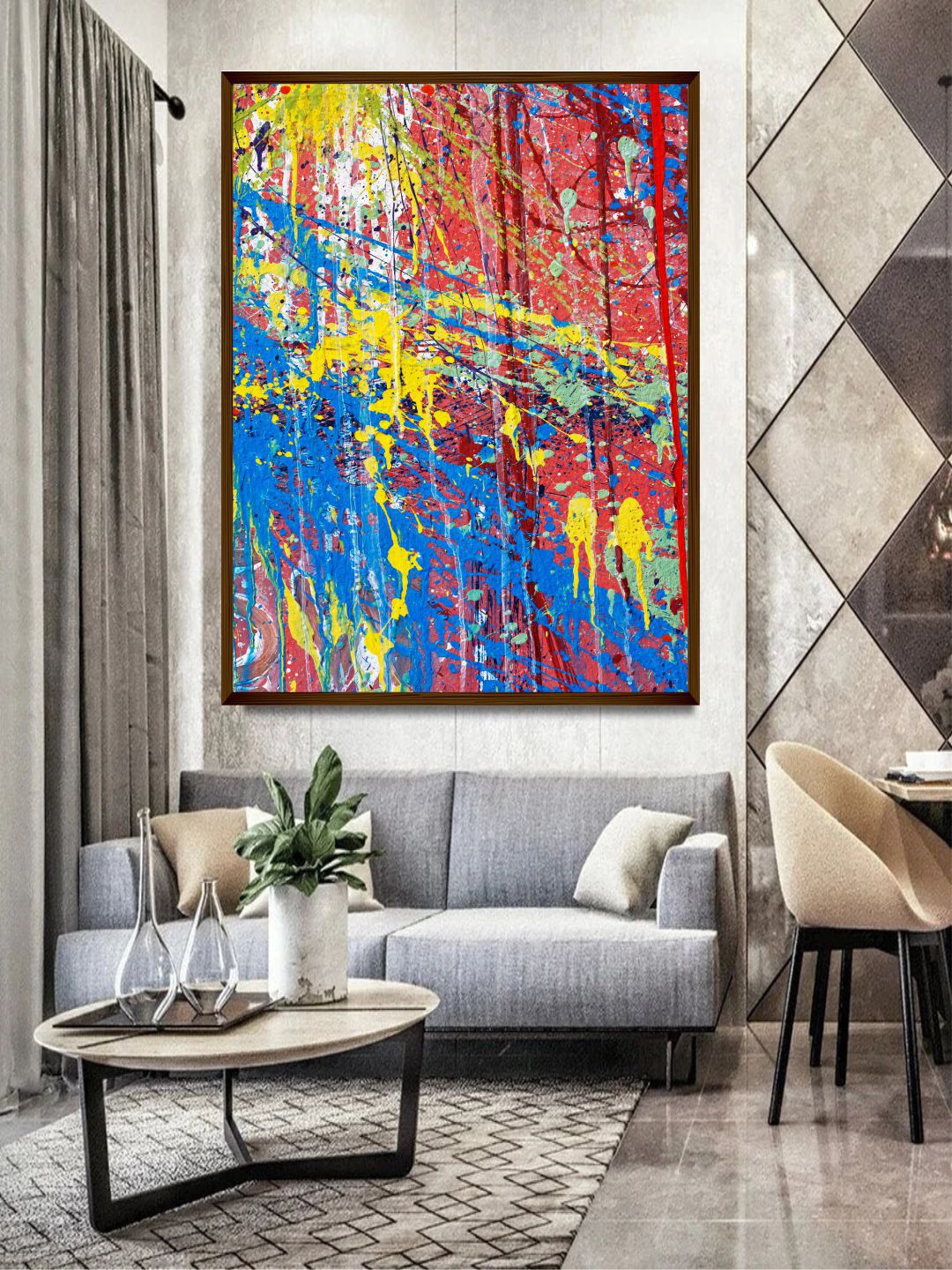 The Art House Blue & Yellow Abstract Painting Wall Art Price in India
