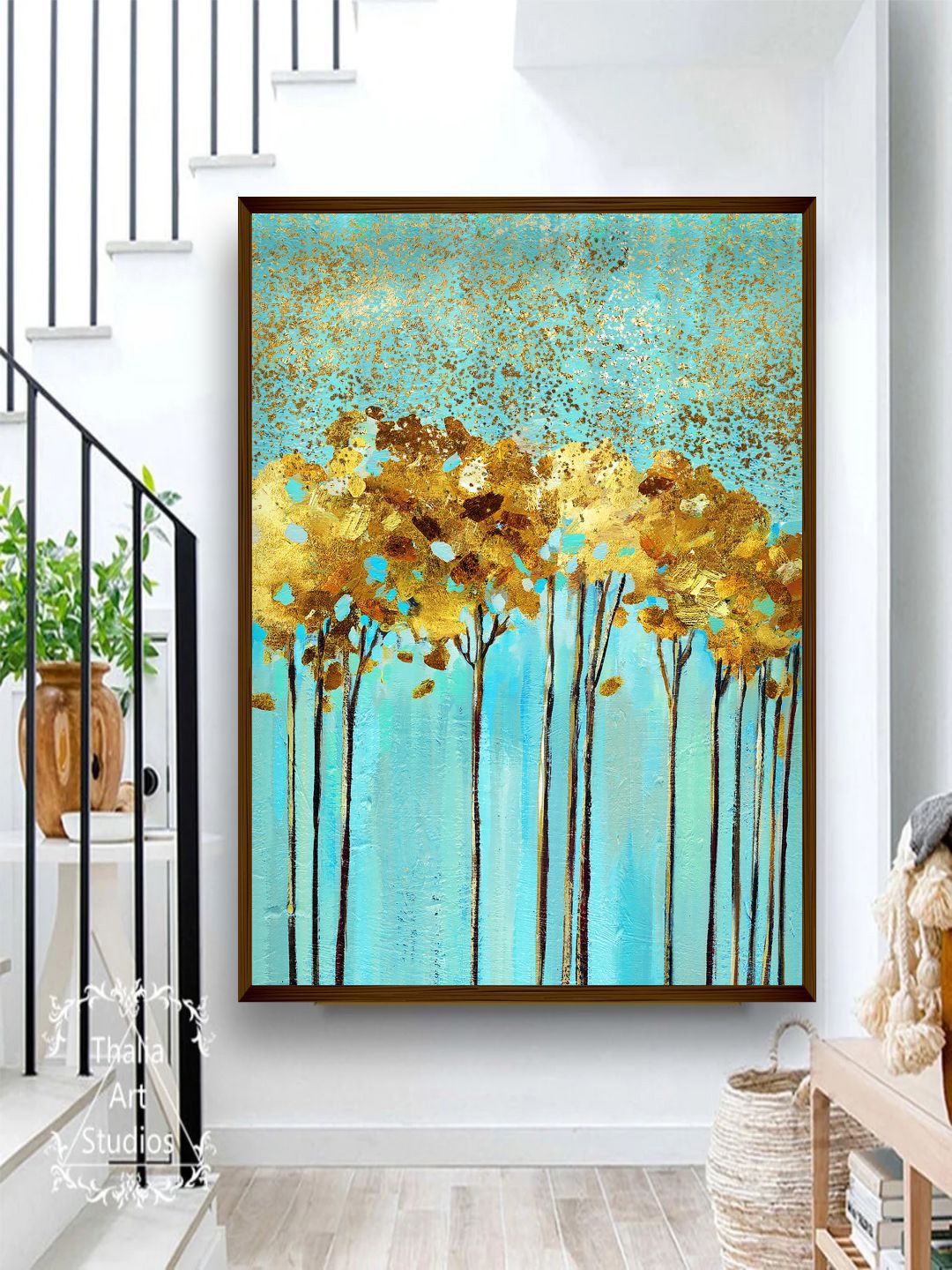 The Art House Yellow & Green Abstract Painting Wall Art Price in India