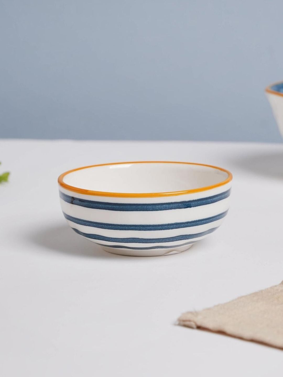 Nestasia White & Blue Printed Ceramic Small Snack Bowl Price in India