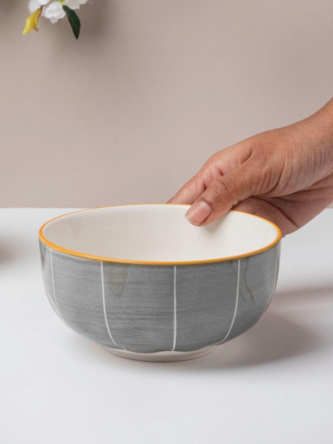 Nestasia Grey & White Printed Ceramic Large Snack Bowl Price in India