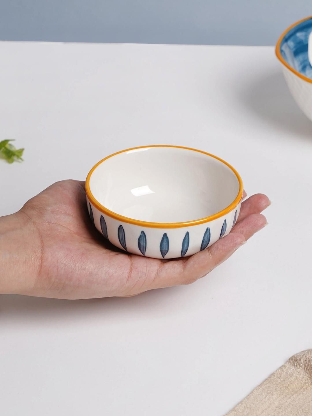 Nestasia White & Blue Printed Ceramic Small Snack Bowl Price in India