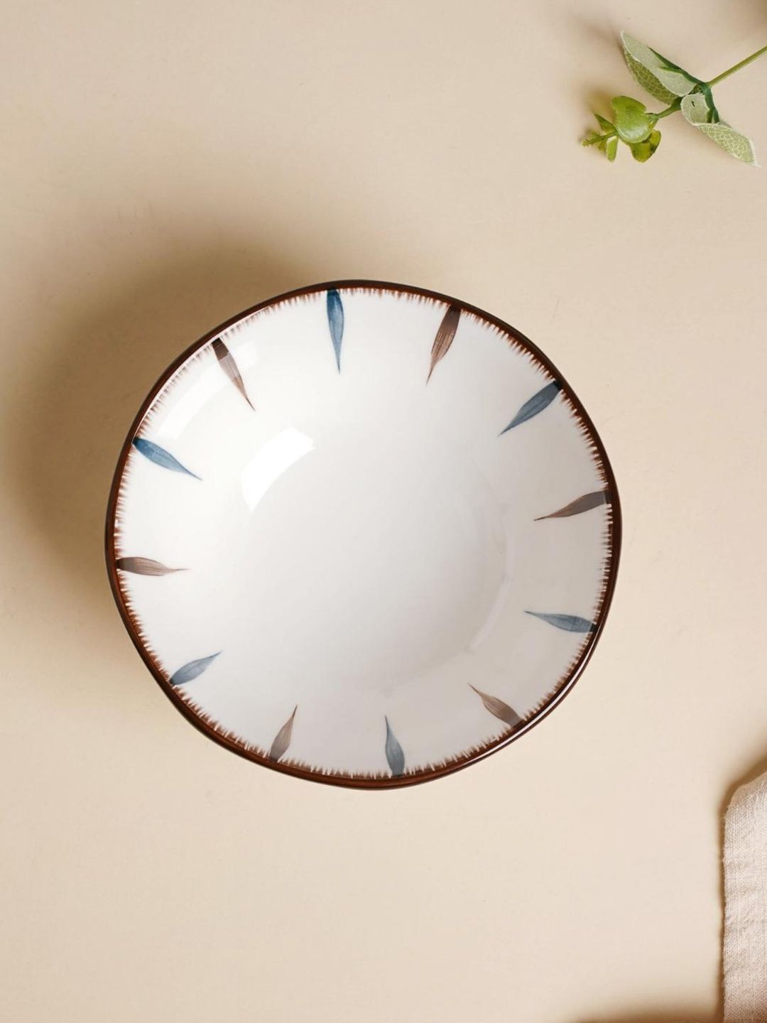 Nestasia White & Blue Ceramic Textured Soup Bowl Price in India