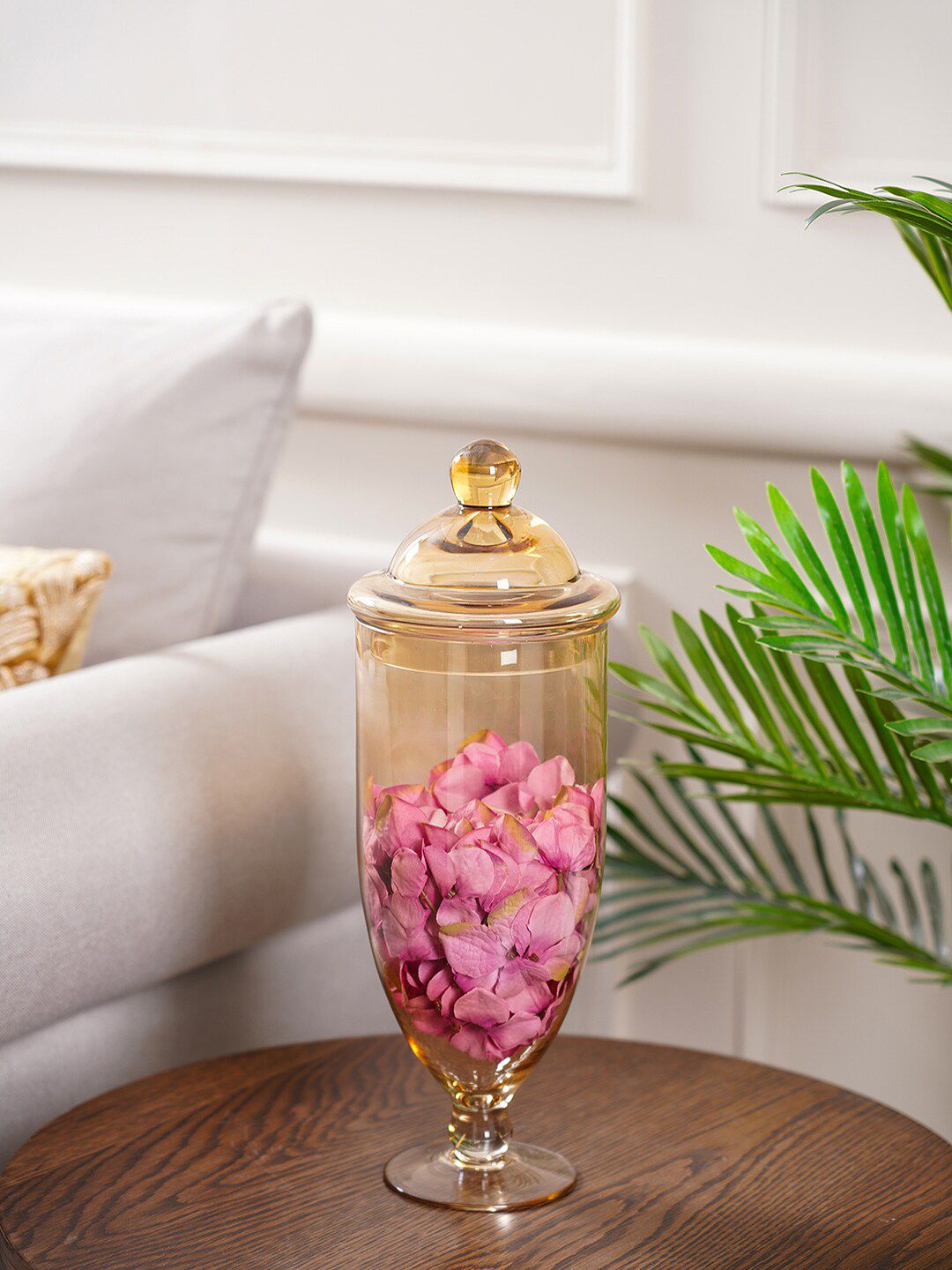 Pure Home and Living Gold-Toned Solid Glass Candy Jar Price in India