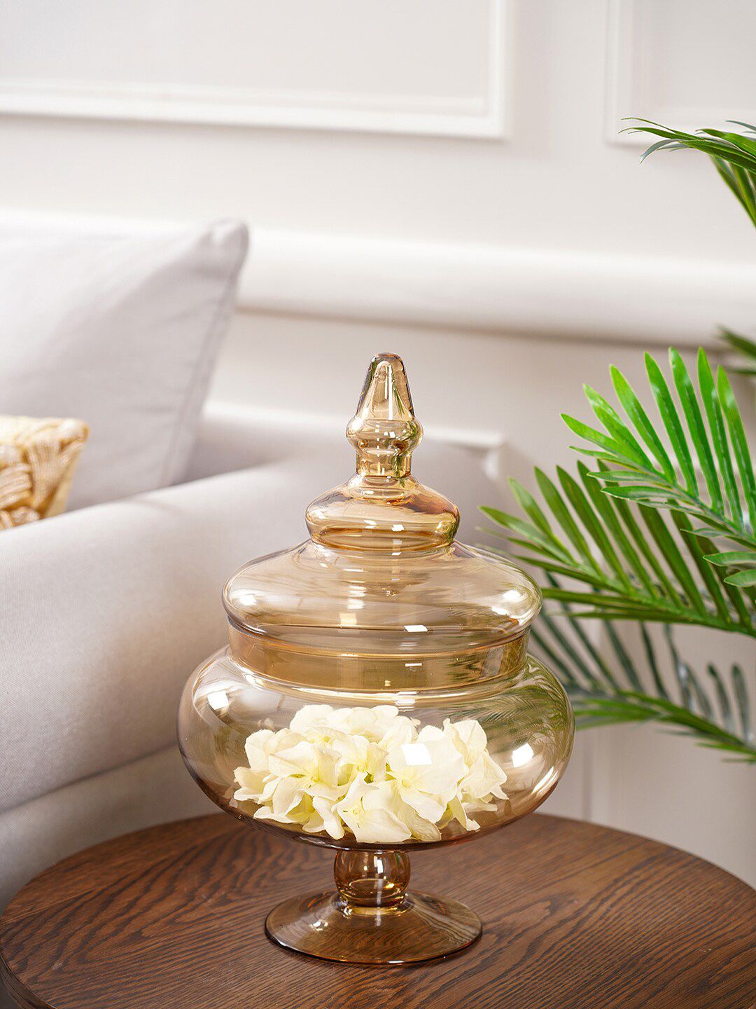 Pure Home and Living Gold-Toned Solid Glass Candy Jar Price in India