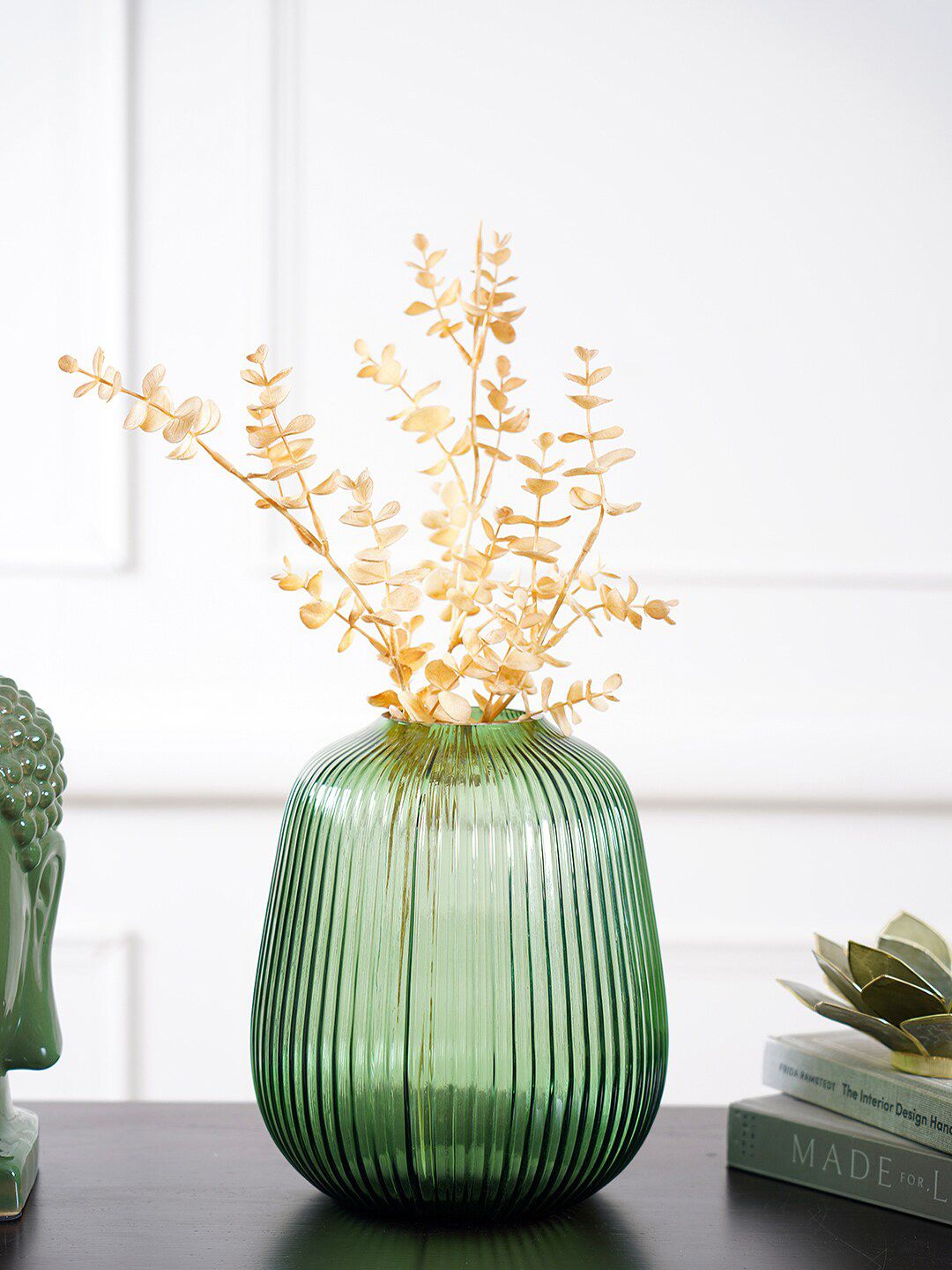 Pure Home and Living Green Cylindrical Glass Flower Vase Price in India