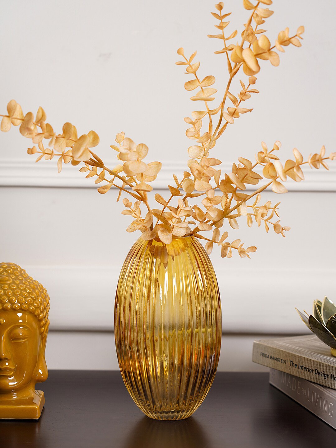 Pure Home and Living Gold-Toned Ribbed Large Flower Vase Price in India