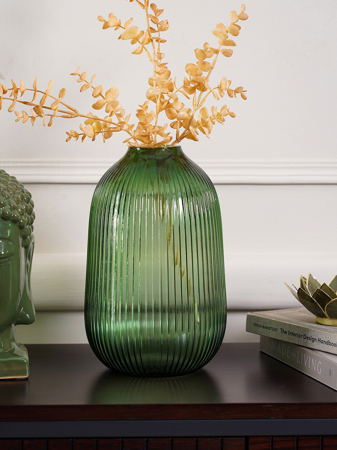 Pure Home and Living Green Textured Glass Vases Price in India