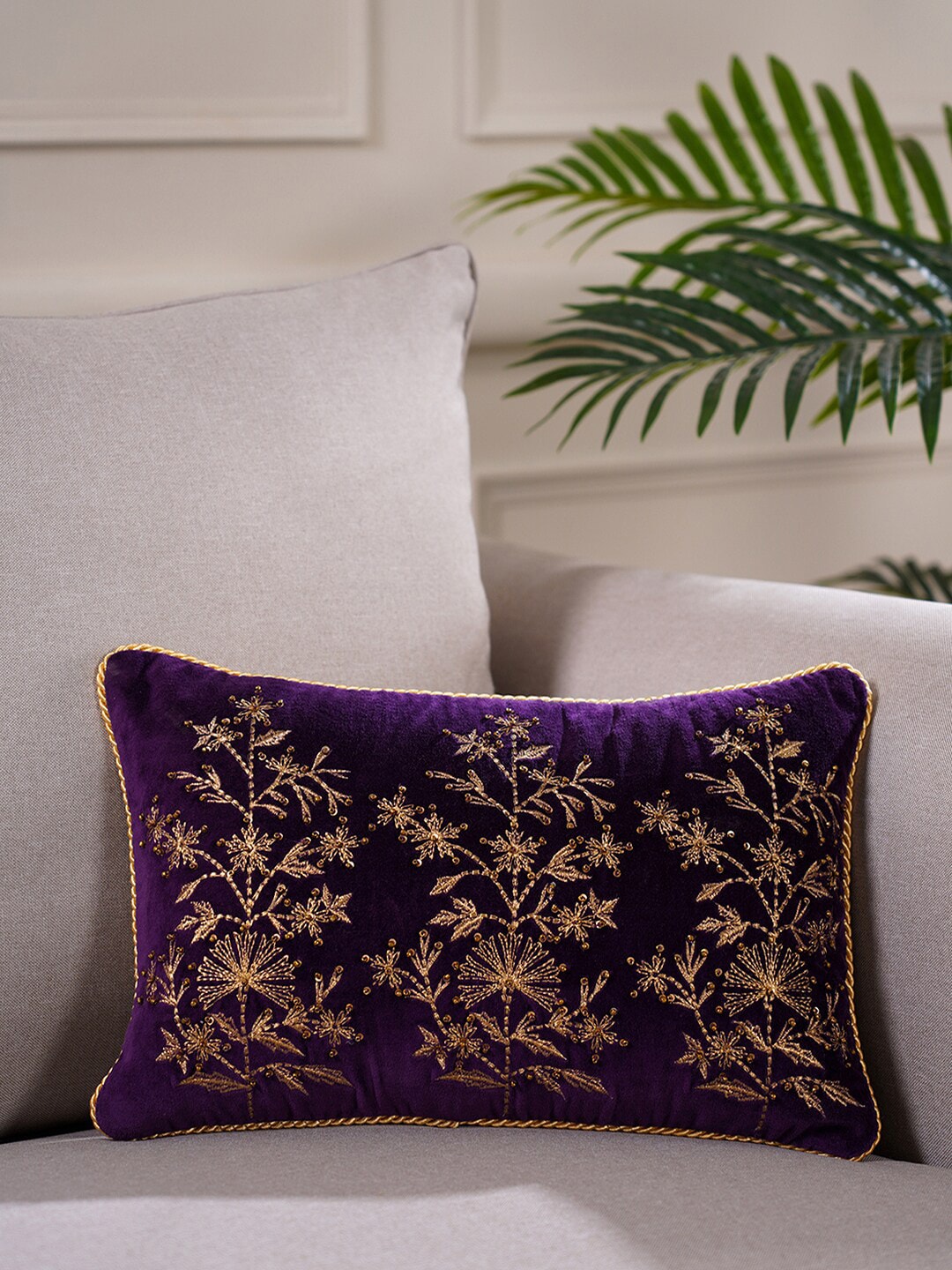 Pure Home and Living Floral Velvet Rectangle Cushion Covers Price in India