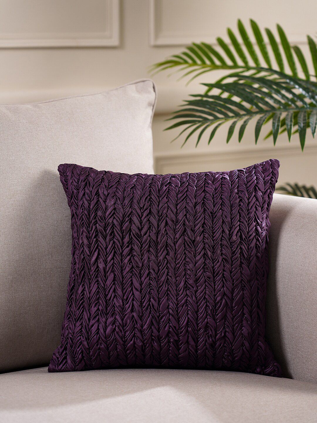 Pure Home and Living Purple Self Design Square Cushion Cover Price in India