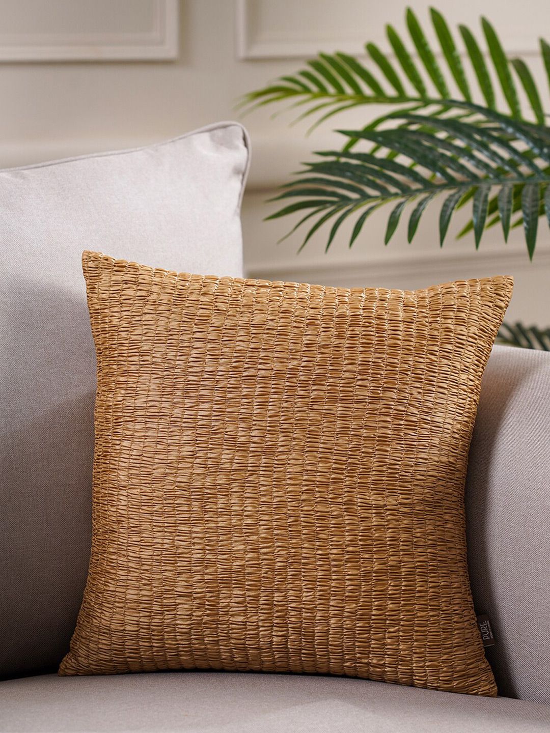 Pure Home and Living Gold Self Design Square Cushion Cover Price in India