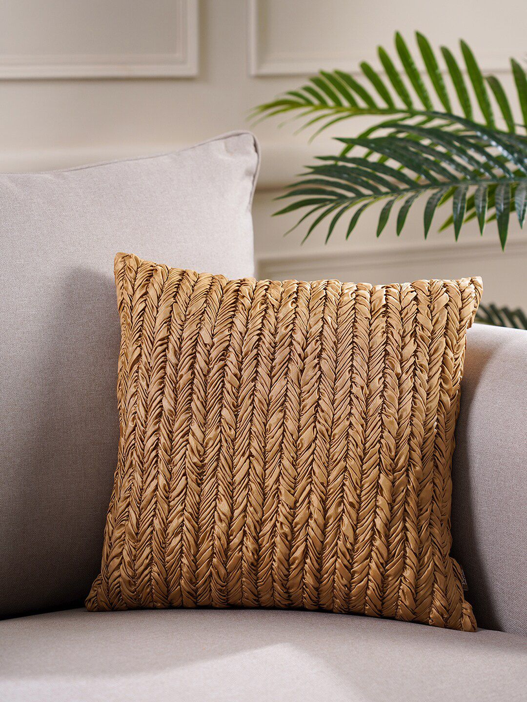 Pure Home and Living Gold Self Design Square Cushion Cover Price in India