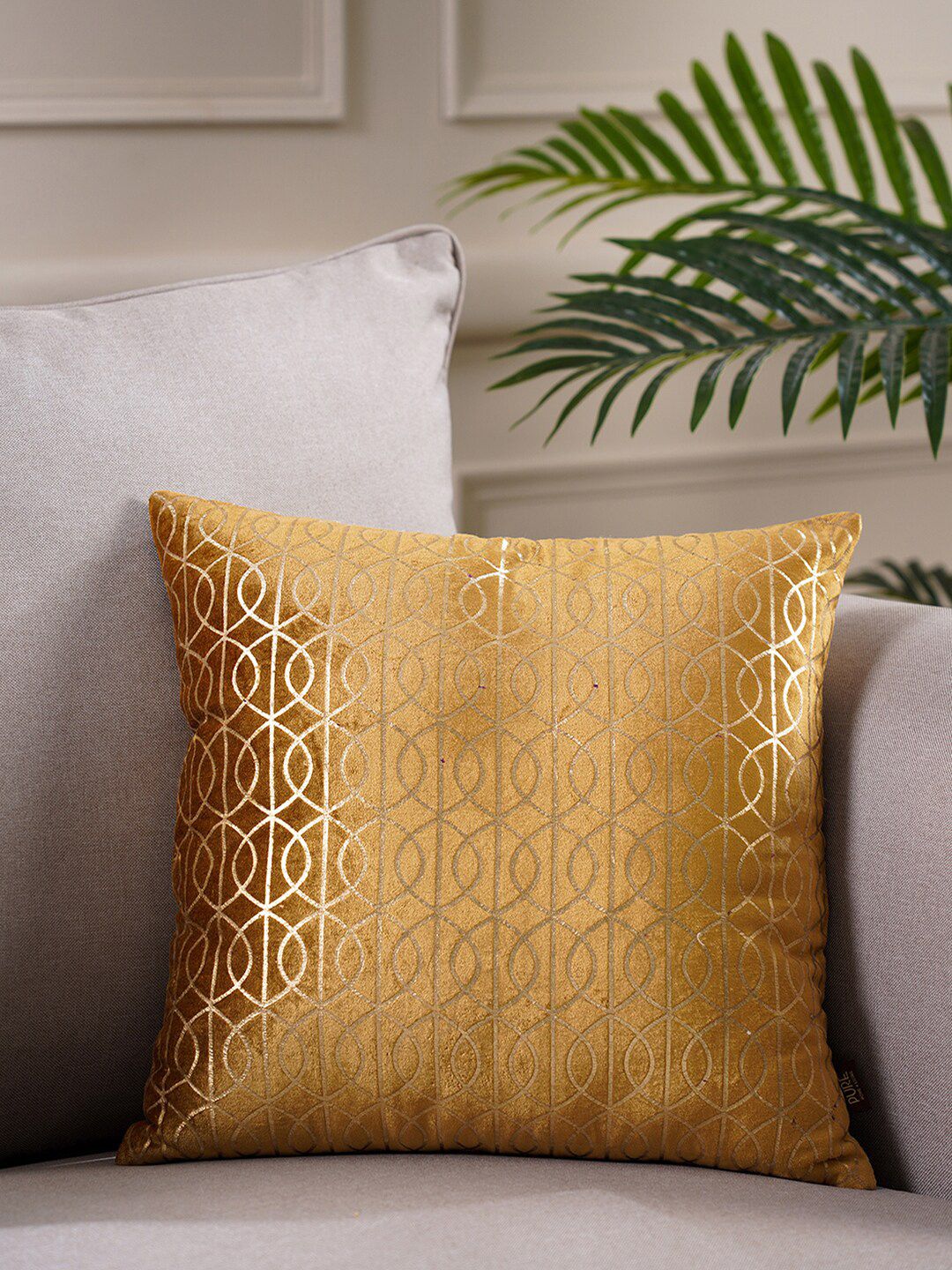 Pure Home and Living Gold Ethnic Motifs Rectangle Cushion Cover Price in India