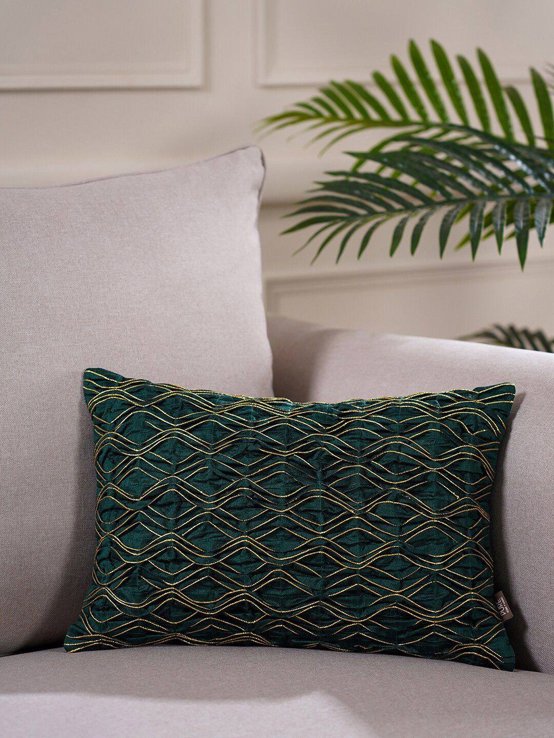Pure Home and Living Green Self Design Rectangle Cushion Cover Price in India