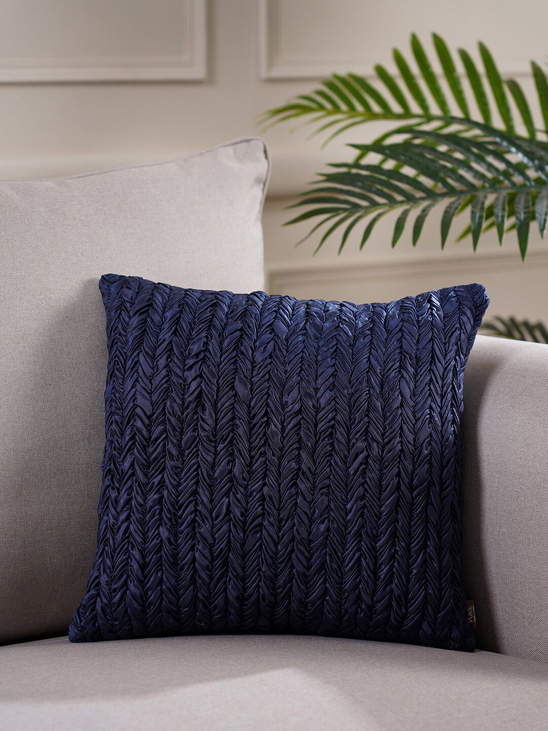Pure Home and Living Blue Self Design Square Cushion Cover Price in India