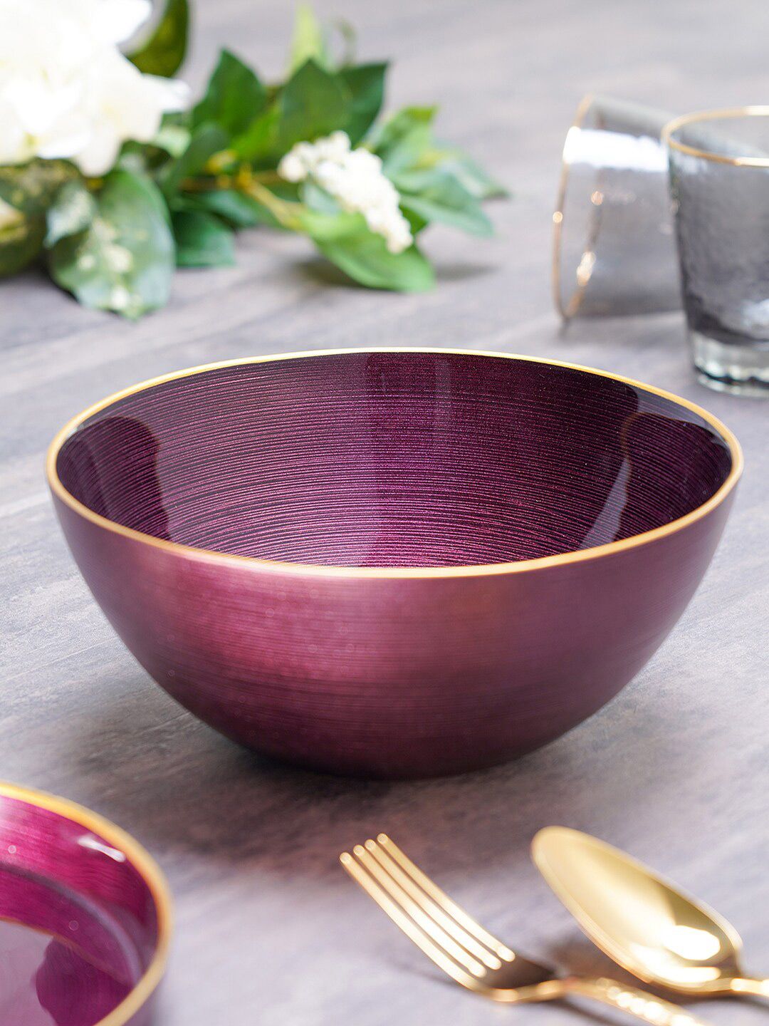 Pure Home and Living Purple & Gold-Toned 1 Pieces Glass Glossy Bowl Price in India