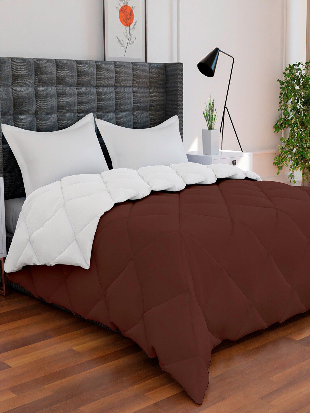 AVI Brown & White Mild Winter Reversible 250 GSM Double Bed Comforter Price in India