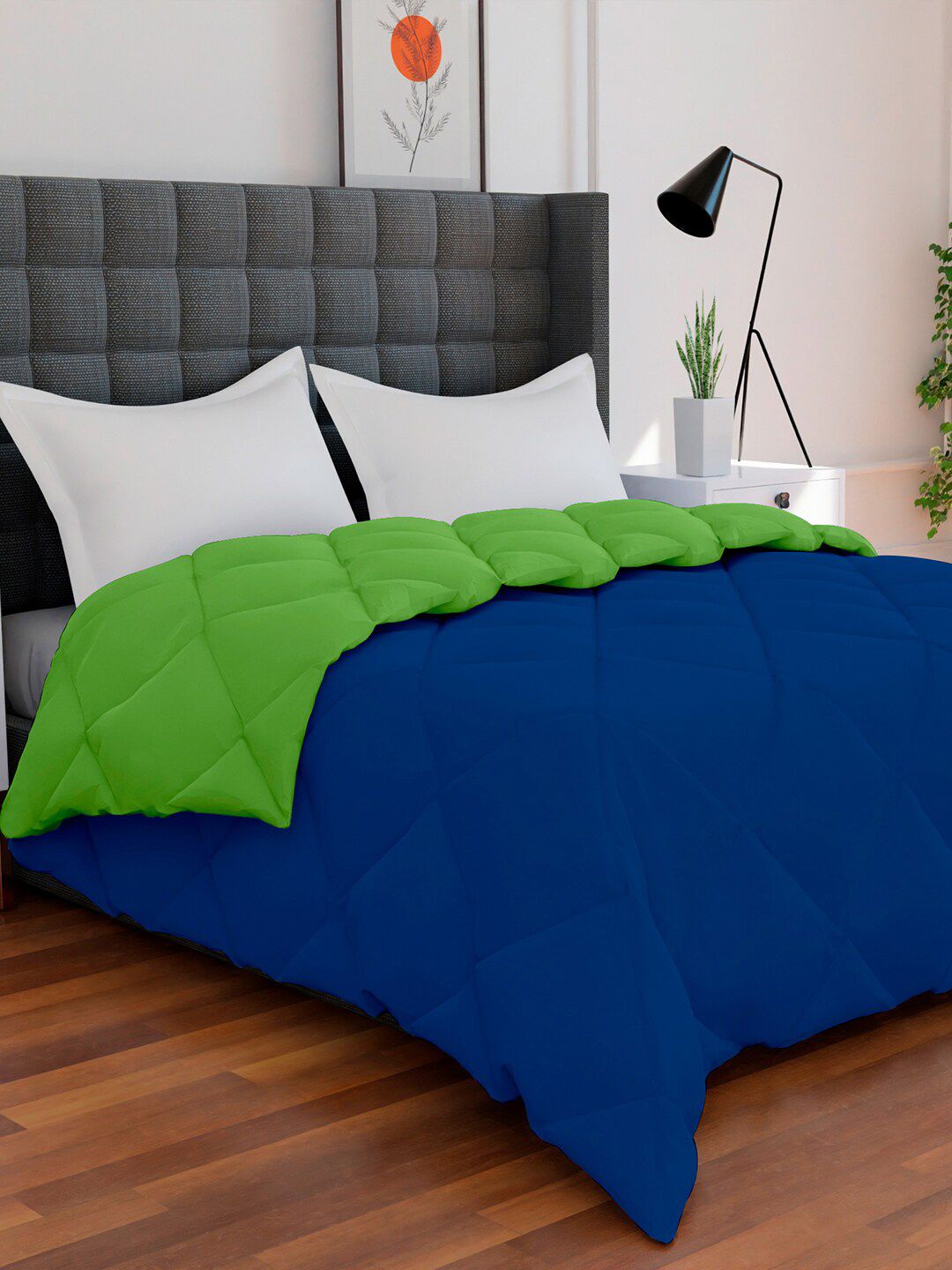 AVI Blue & Green Solid Reversible Style Mild Winter 233 GSM Double Bed Comforter Price in India