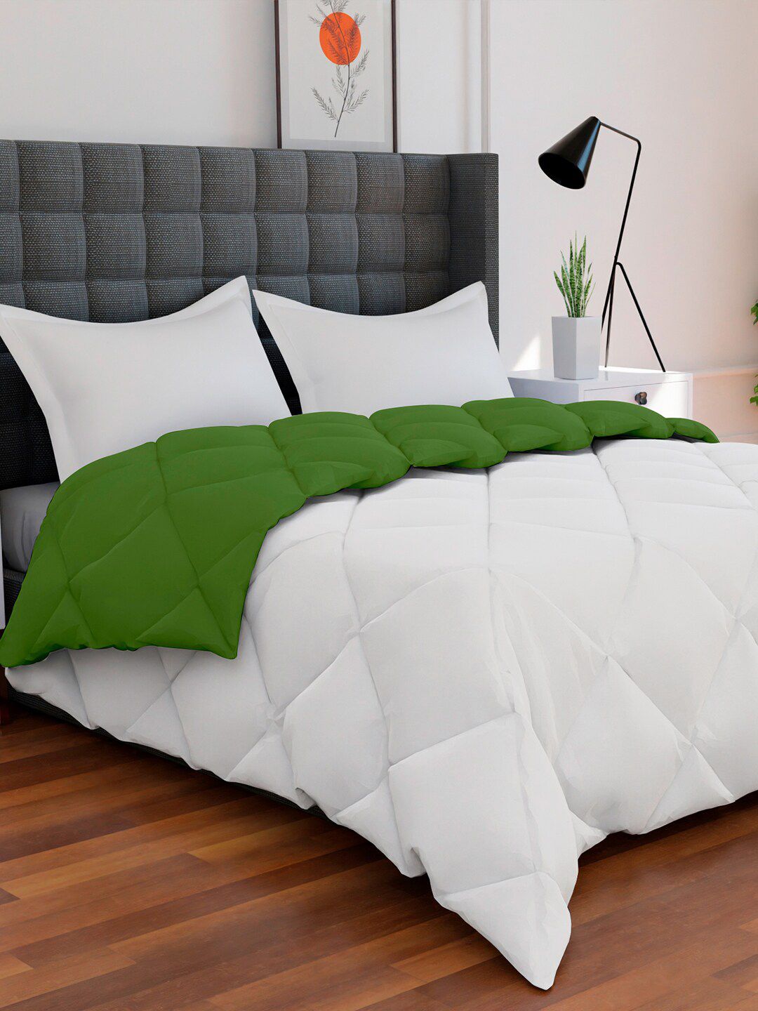 AVI White & Green Solid Reversible Style Mild Winter 233 GSM Double Bed Comforter Price in India